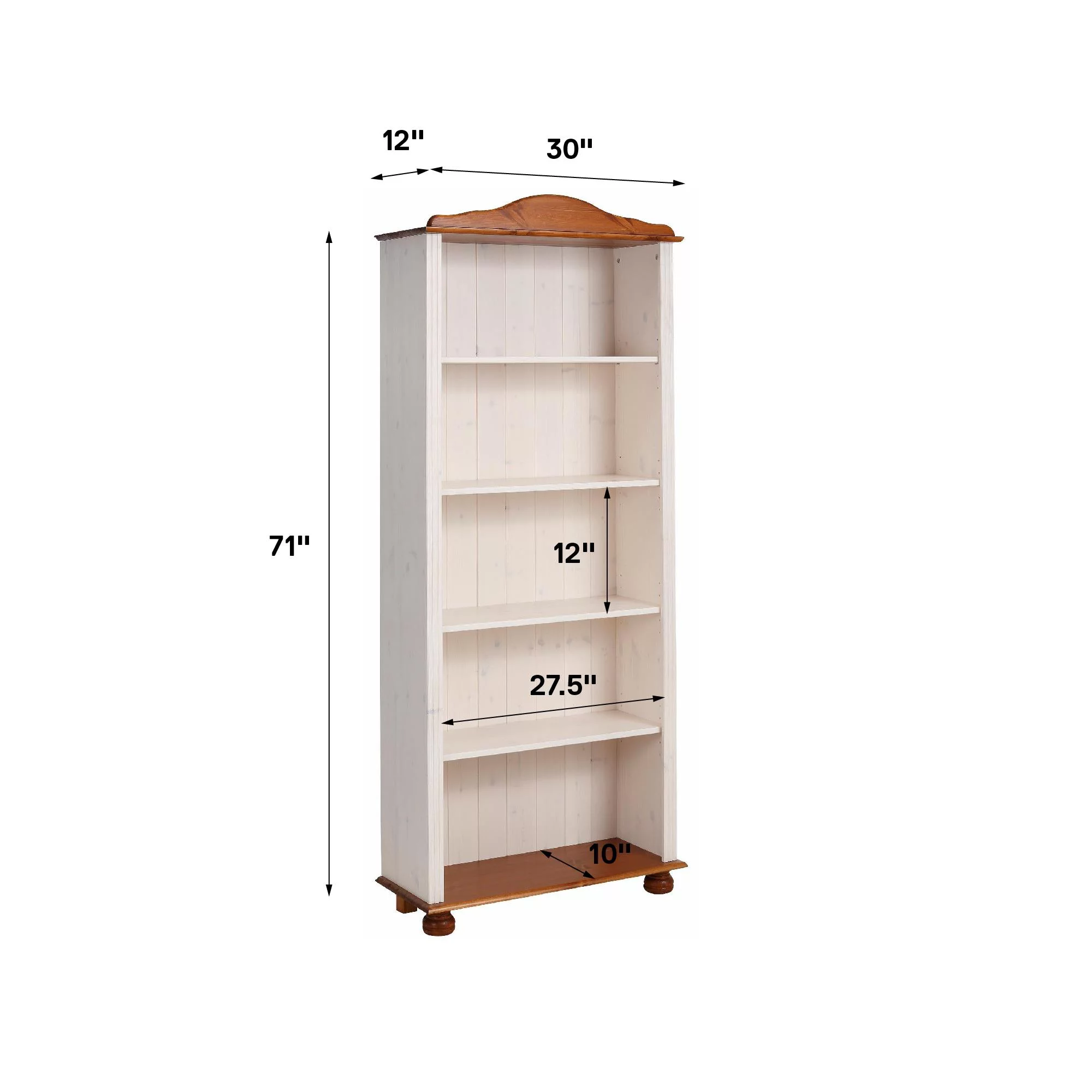 RealRooms Chester 5 Shelf Open Bookcase, White and Honey