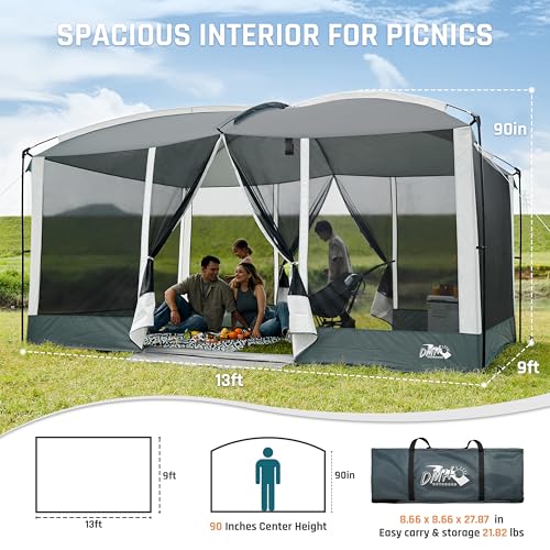 Screen House Tent 13x9ft Screen Room Mesh Gazebos w/ 2 Magnetic Doors, Included Projection Screen