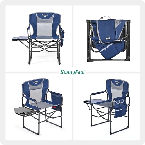 SUNNYFEEL Oversized Camping Directors Chair 2 Pack, Portable Folding Lawn Chairs for Adults Heavy Duty with Side Table,Pocket for Beach, Fishing