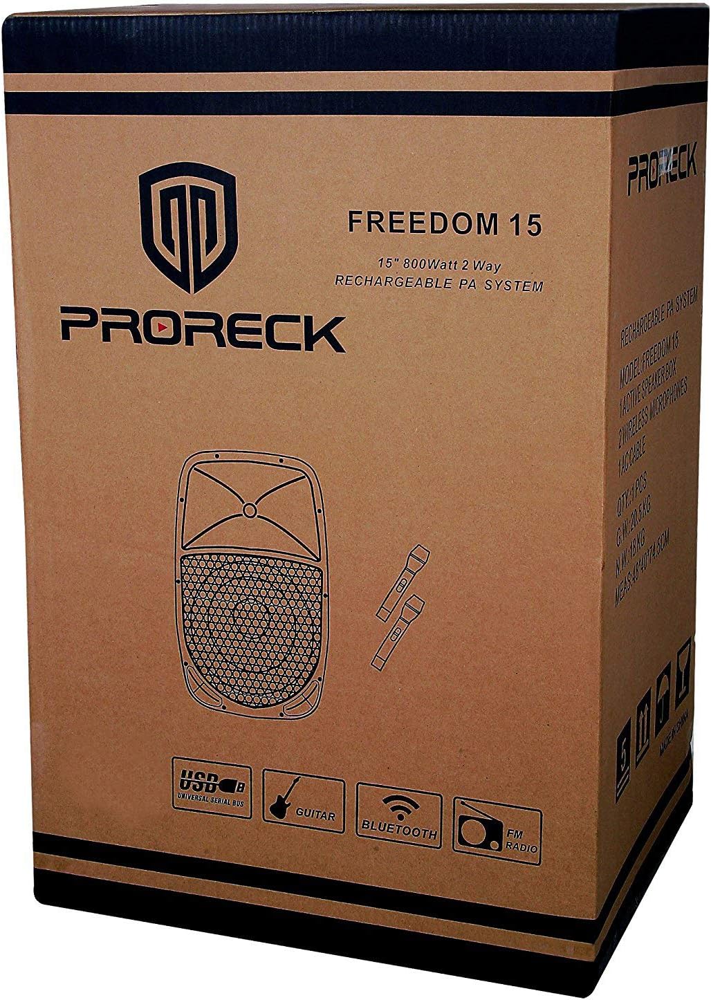 PRORECK Freedom 12 Portable Wireless 12-Inch 500 Watt Powered Dj/PA Speaker Karaoke System with Bluetooth/USB Drive Read/SD Card Reader/FM/Remote
