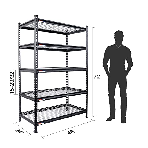 WORKPRO 5-Tier Metal Storage Shelving Unit, 48”W x 24”D x 72”H, Adjustable Storage Rack Heavy Duty Shelf, 4000 lbs Load Capacity (Total), for Garage