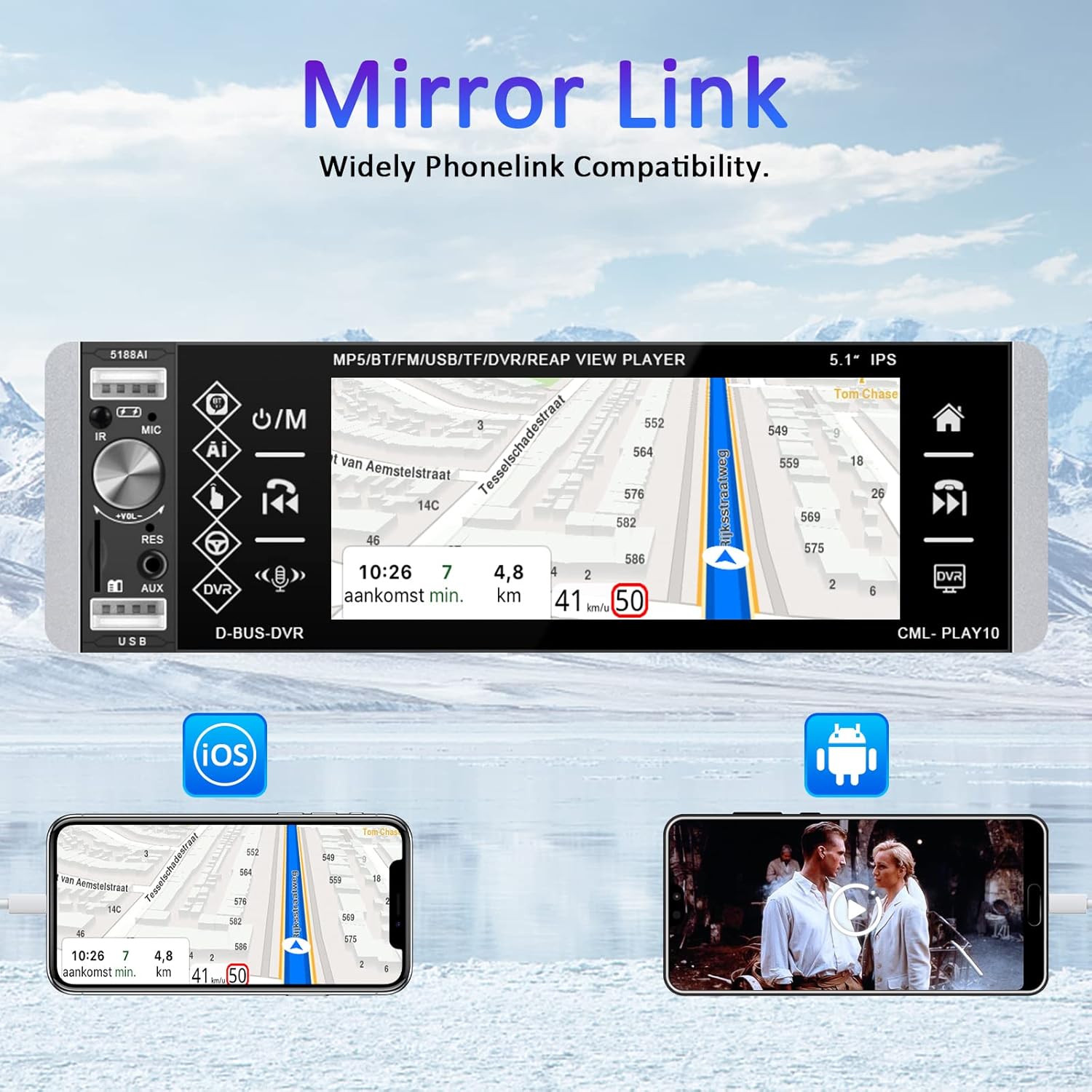 5.1 Inch HD Single Din Touchscreen Car Stereo with Voice Control, FM AM RDS Audio Receivers Bluetooth Car Radio with Backup Camera, Remote, SWC, MIC