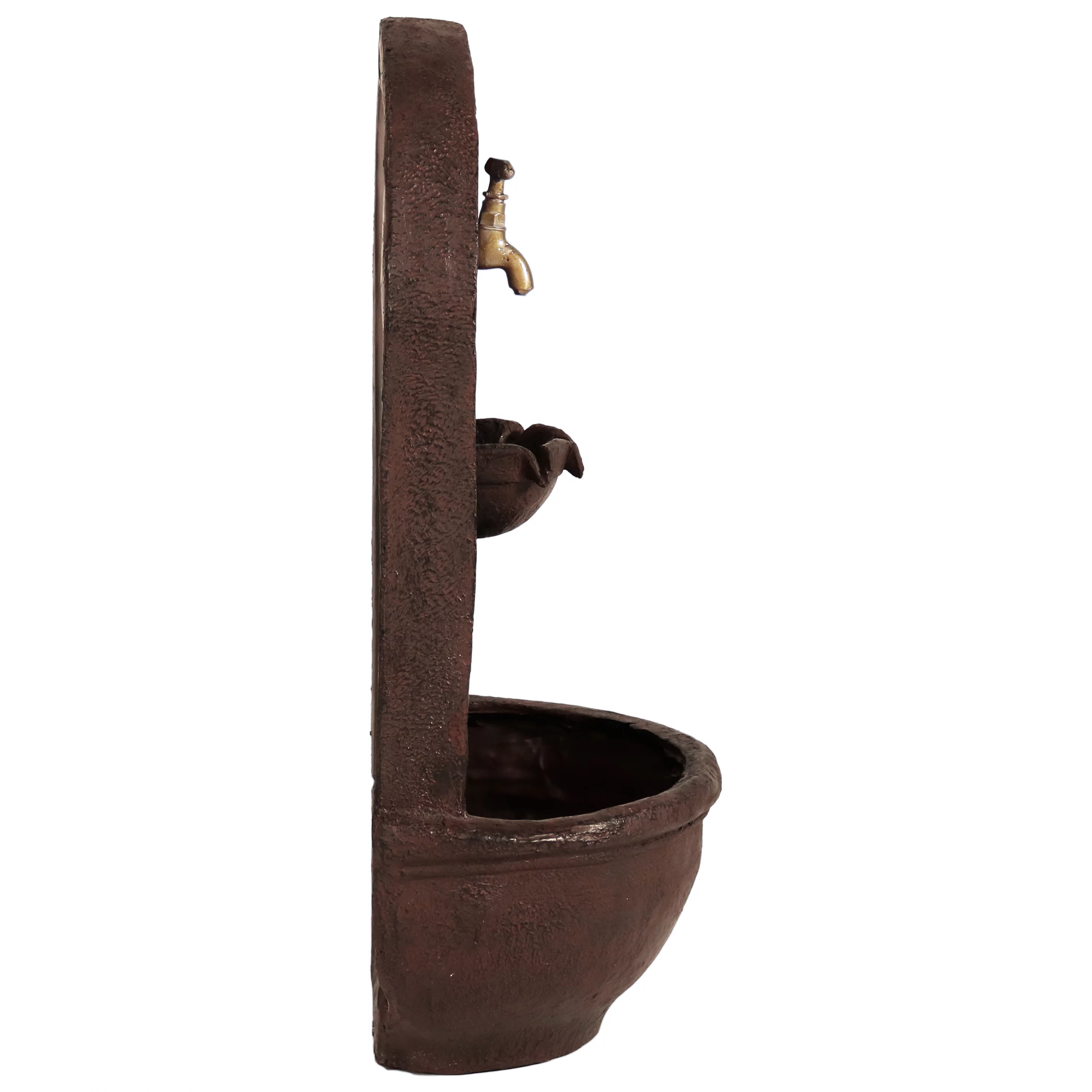 Sunnydaze Messina Solar Wall Fountain with Battery Backup - 26" H - Bronze