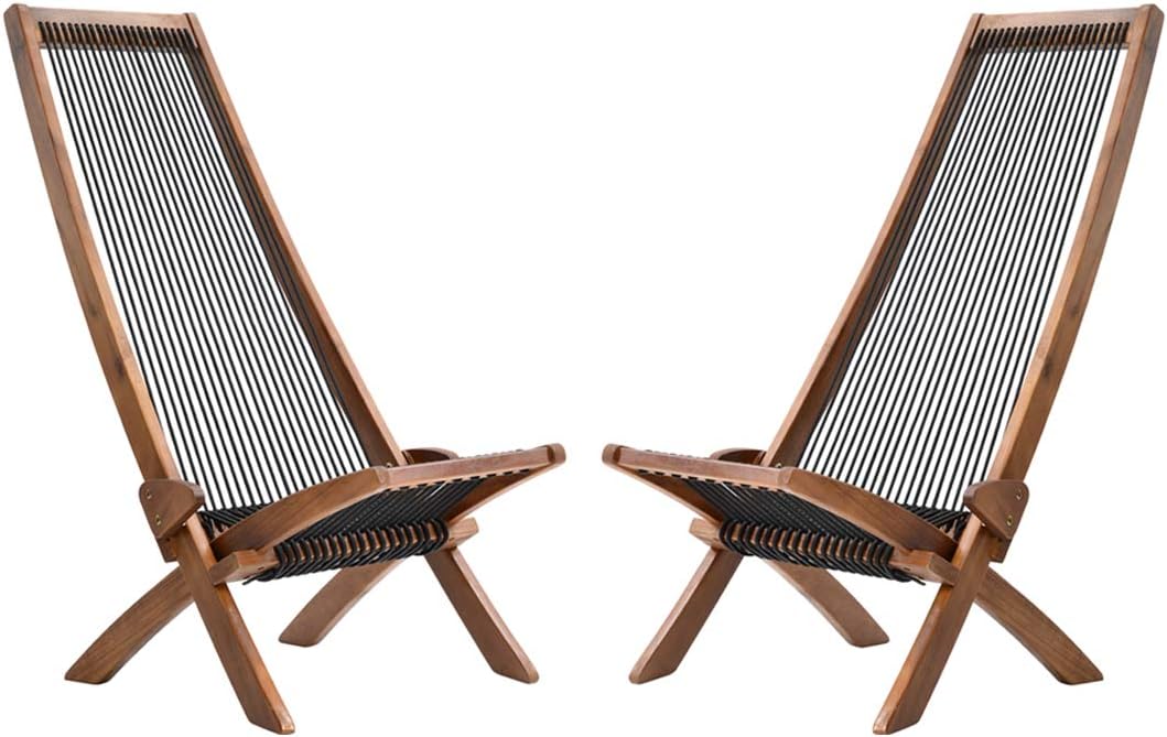 Folding Wooden Outdoor Lounge Chair Low Profile Acacia Wood Lounge Chair for The Patio Porch Deck Balcony Lawn Garden Wood Accent Furniture for Home