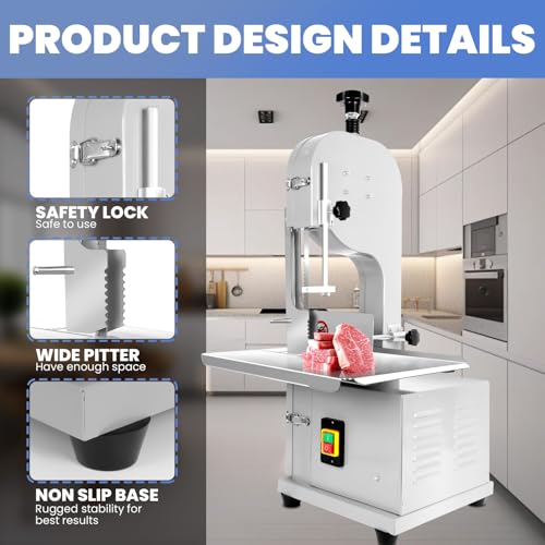 1500W Electric Bone Saw Machine | 20" x 15" Meat Cutting Table | Stainless Steel Bandsaw Machine | 0.04-8" Cutting Thickness with 8 Saw Blades |
