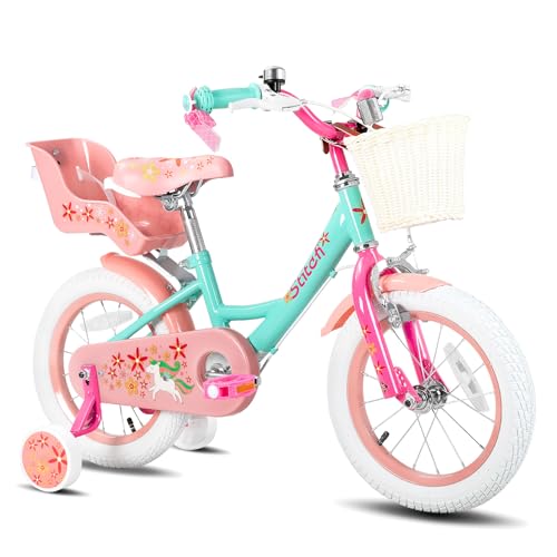 JOYSTAR Unicorn Kids Bike for Girls Ages 2-9 Years Old, 12 14 16 18 Inch Kids Bike with Training Wheels, Doll Seat, Streamers and Basket