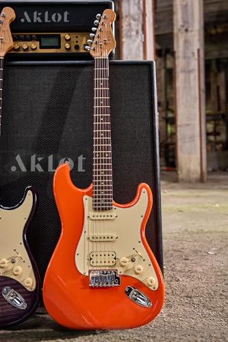 AKLOT Stryde Electric Guitar with Coil-Split: Roasted Maple Neck, Flame Maple Graphic Top, HSS Ceramic Pickups, Beginner Guitar Kit with 10W Amp