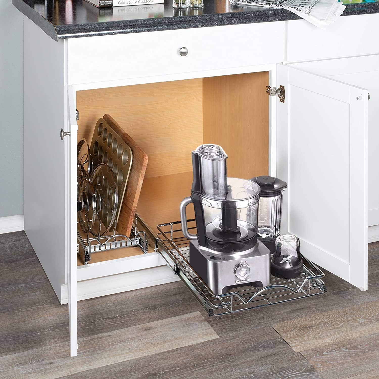 Hold N’ Storage Pull Out Drawer Cabinet Organizer, Heavy Duty-with 5 Year Limited Warranty- Slide Out Kitchen Cabinet Storage Shelves -14”W x 21”D