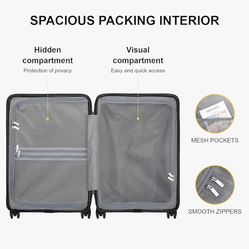 LEVEL8 Hard Shell Carry on Luggage Airline Approved, Carry-on Suitcases with Wheels, Lightweight Luminous Textured Hardside Travel Bag with Tsa Lock
