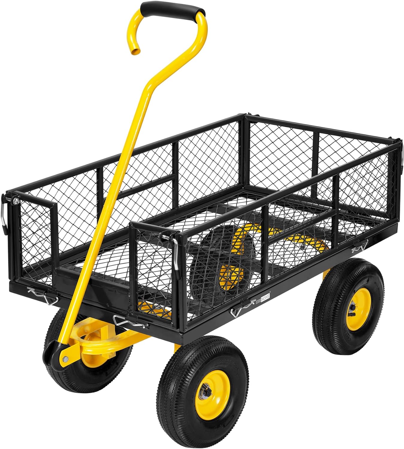 VIVOHOME Heavy Duty 880 Lbs Capacity Mesh Steel Garden Cart with Removable Sides and 4.10/3.50-4 inch Wheels (Black) and Heavy Duty 550 Lbs Capacity