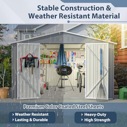 6x4 ft Small Outdoor Metal Storage Shed with Floor Frame & Lockable Door, Heightened Entry Garden Tool Shed for Backyard, Durable Galvanized Steel