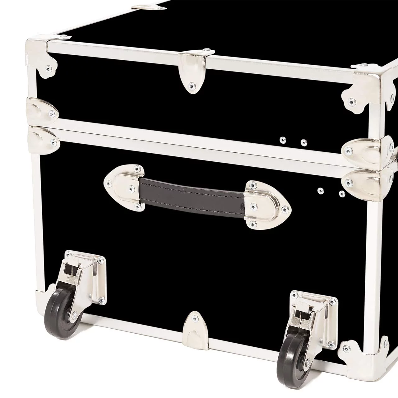 Rhino Trunk & Case Large Leather Embossed Vinyl Trunk with Removable Wheels, Summer Camp, College, Storage 32"x18"x14" (Black)