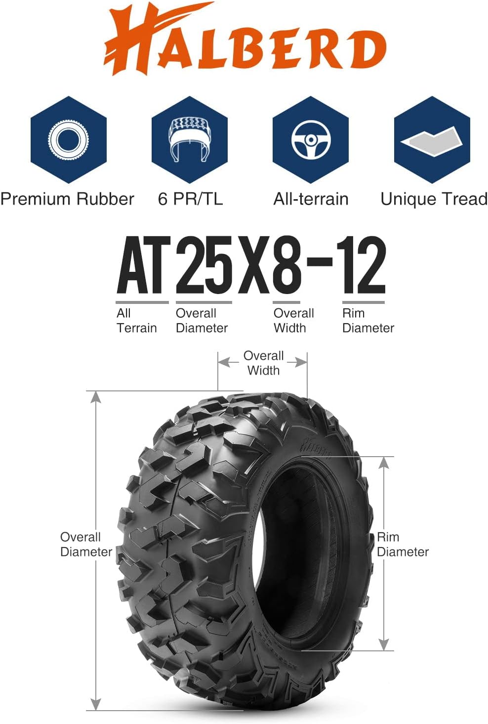 Set of 4 ATV UTV Tires 25x8-12 25x10-12 17MM Tread Depth 25x8x12 25x10x12 Compatible for 02-14 POLARIS SPORTSMAN 400/700