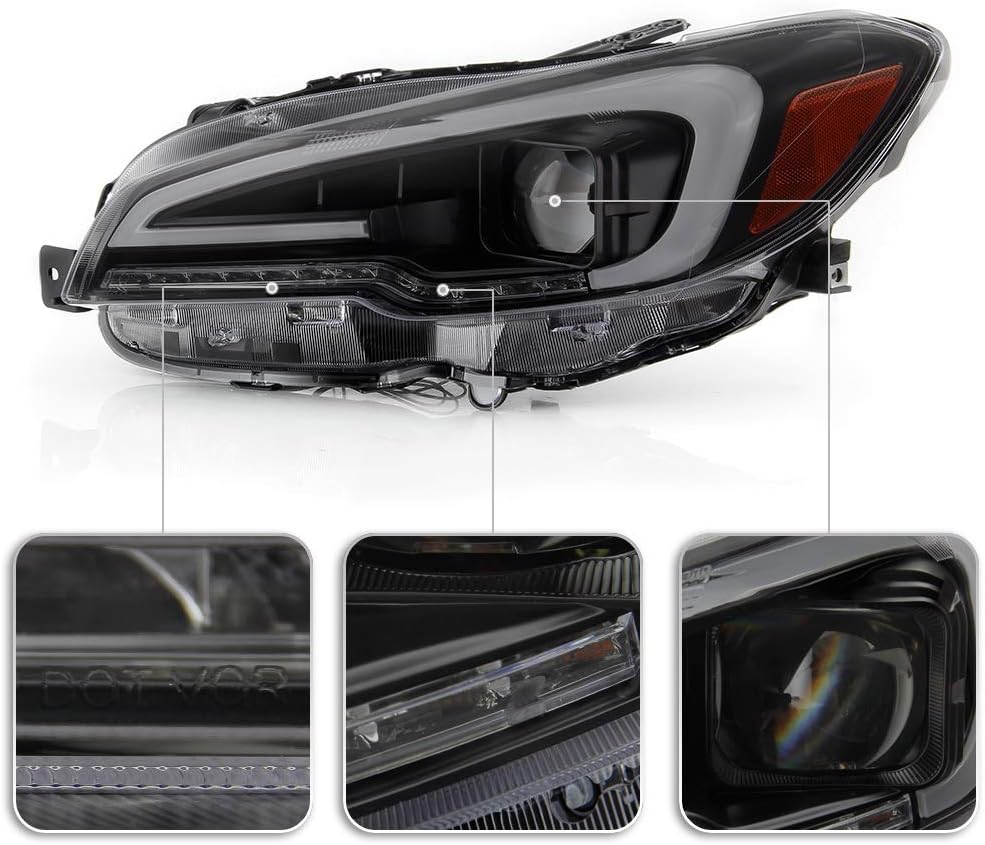 ACANII - For [Halogen Model] 2015-2019 Subaru WRX STI Black Housing Smoked Lens LED Tube Sequential Projector Headlights
