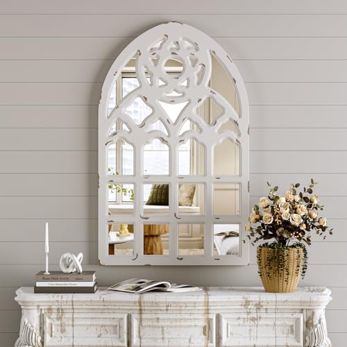 Arched Window Mirror, Big Wall Mirrors Decorative with Wood Framed,Large Retro Farmhouse Mirrors