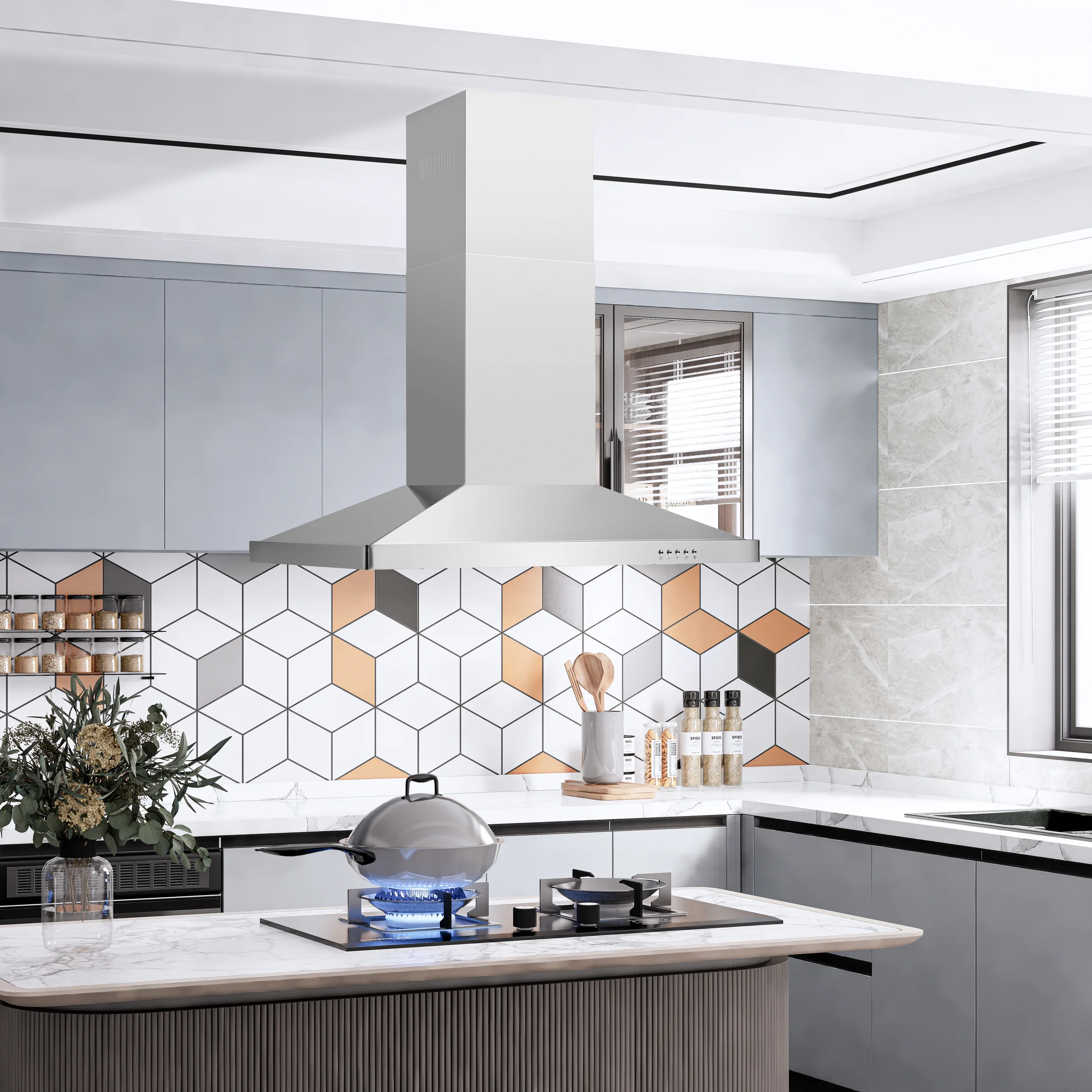 Blue Ocean 36" Stainless Steel Island Mount Kitchen Range Hood (RH02I)