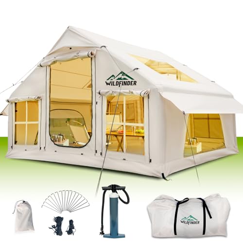 Inflatable Tent with Skylight, Quick Setup Blow Up Tents with Pump, Hot Tent with Stove Jack, Waterproof Oxford Inflatable House for Camping