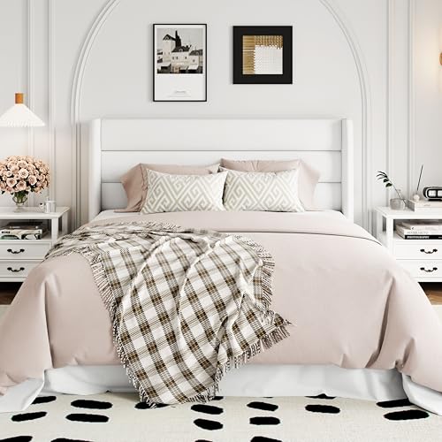 Allewie Full Size Lift Up Storage Bed, Modern Wingback Headboard, Hydraulic Support, No Box Spring Needed, Light Beige