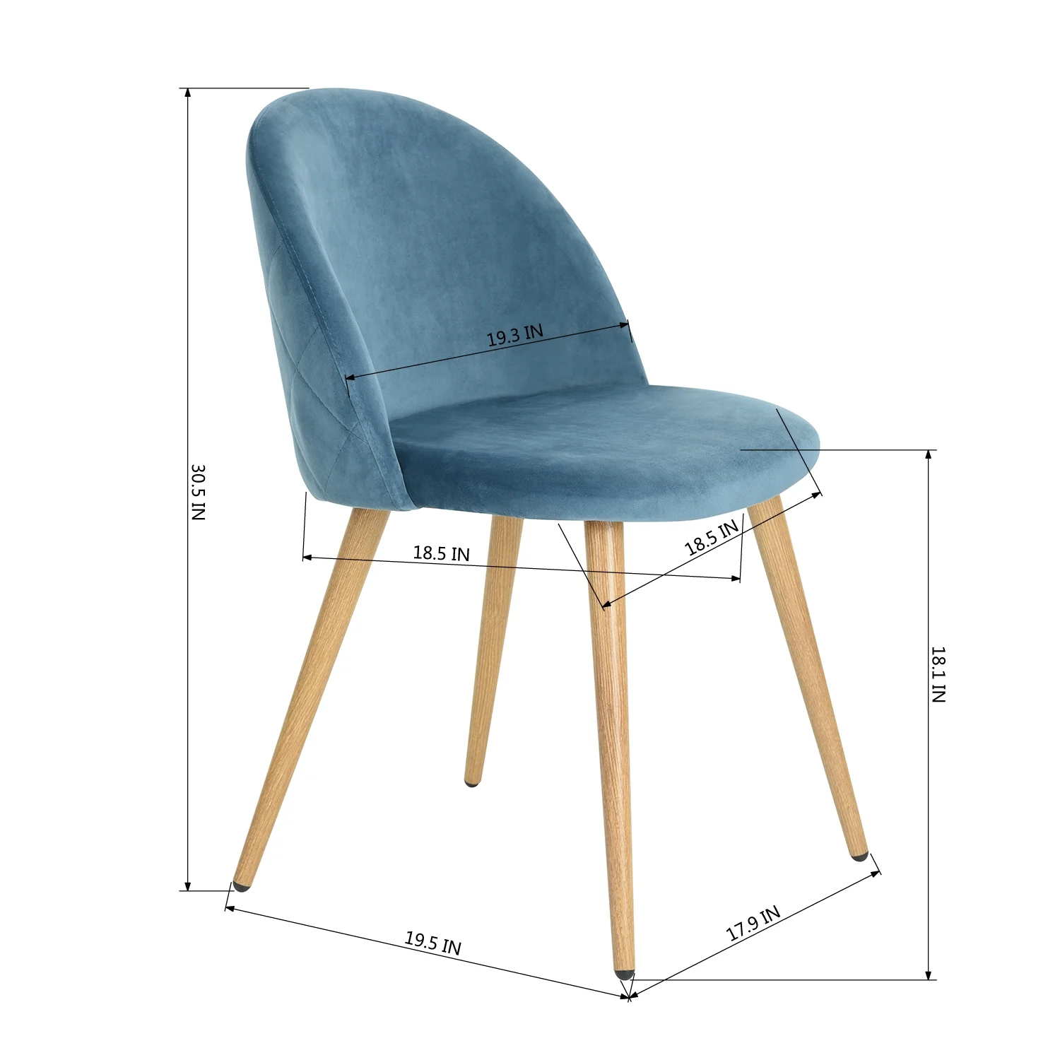 Homy Casa Velvet Dining Chairs Set of 2 with Backrest for Kitchen, Blue