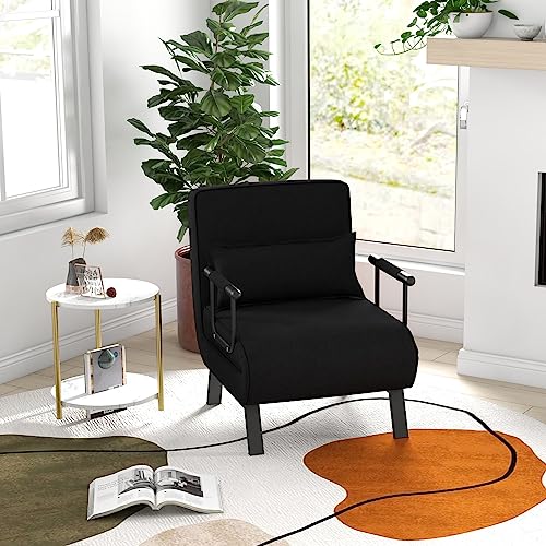 KOMFOTT Convertible Sleeper Chair Bed, 4-in-1 Folding Sofa Bed with 6-Position Adjustable Backrest, Upholstered Chaise Lounge with Removable Pillow
