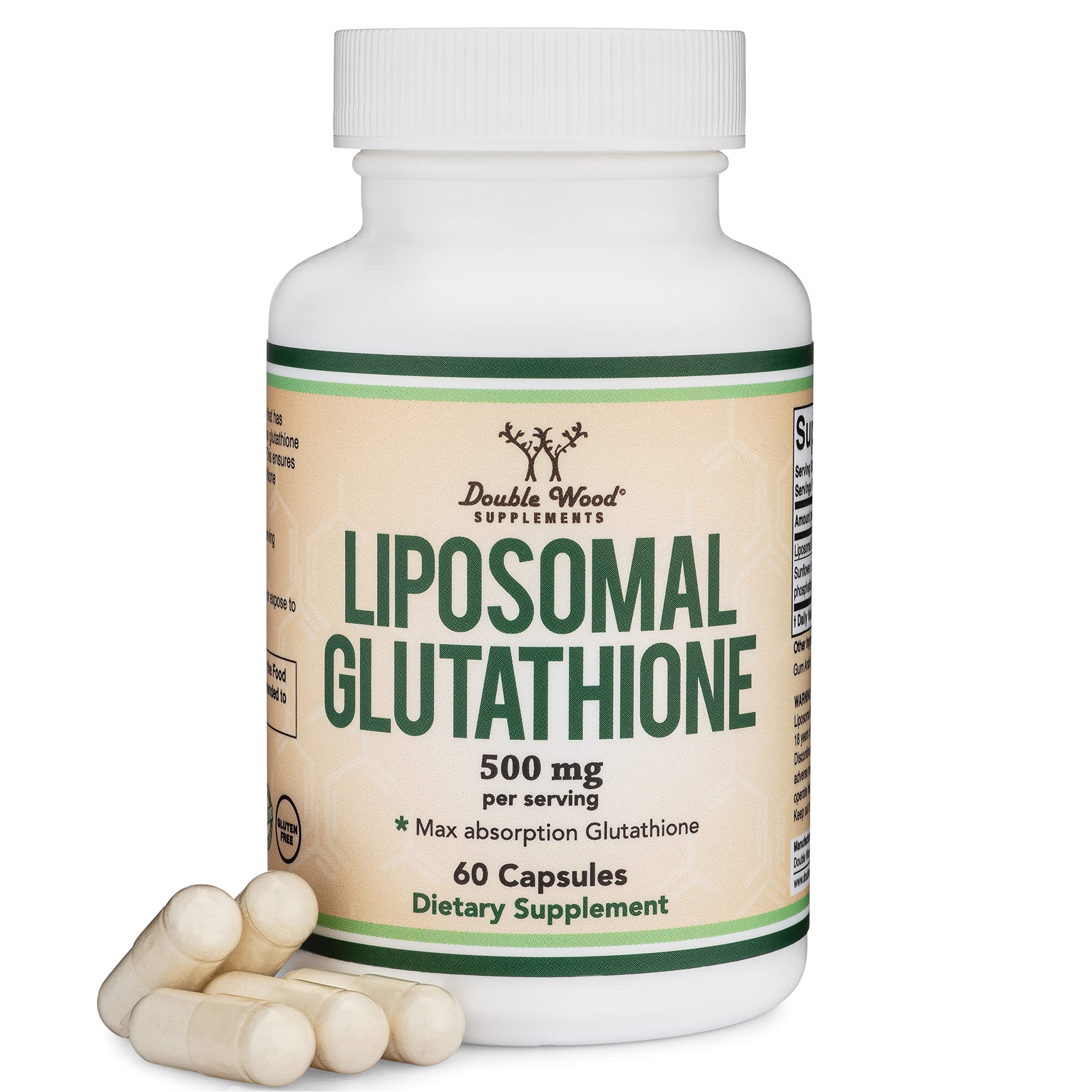Liposomal Glutathione Supplement 500mg per Serving, 60 Capsules (Vegan Safe, Manufactured in The USA