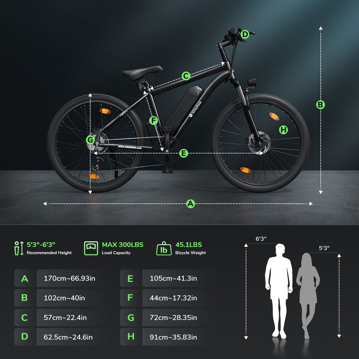 iSinwheel M10-W Electric Bike Adult 500W, 26"Commuting Electric Mountain Bike 20mph 55+ Miles, 36V Removable Battery, Professional 35-Speed
