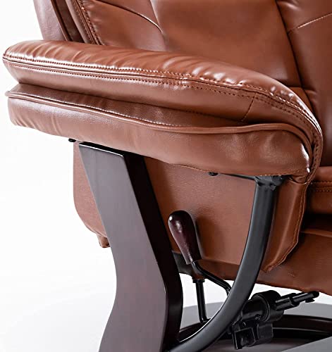 JC Home Argus Swivel Recliner with Ottoman, PU Leather & Wood Base Reclining Chair with Footrest, Ultra-Plush Double Foam for Living Room