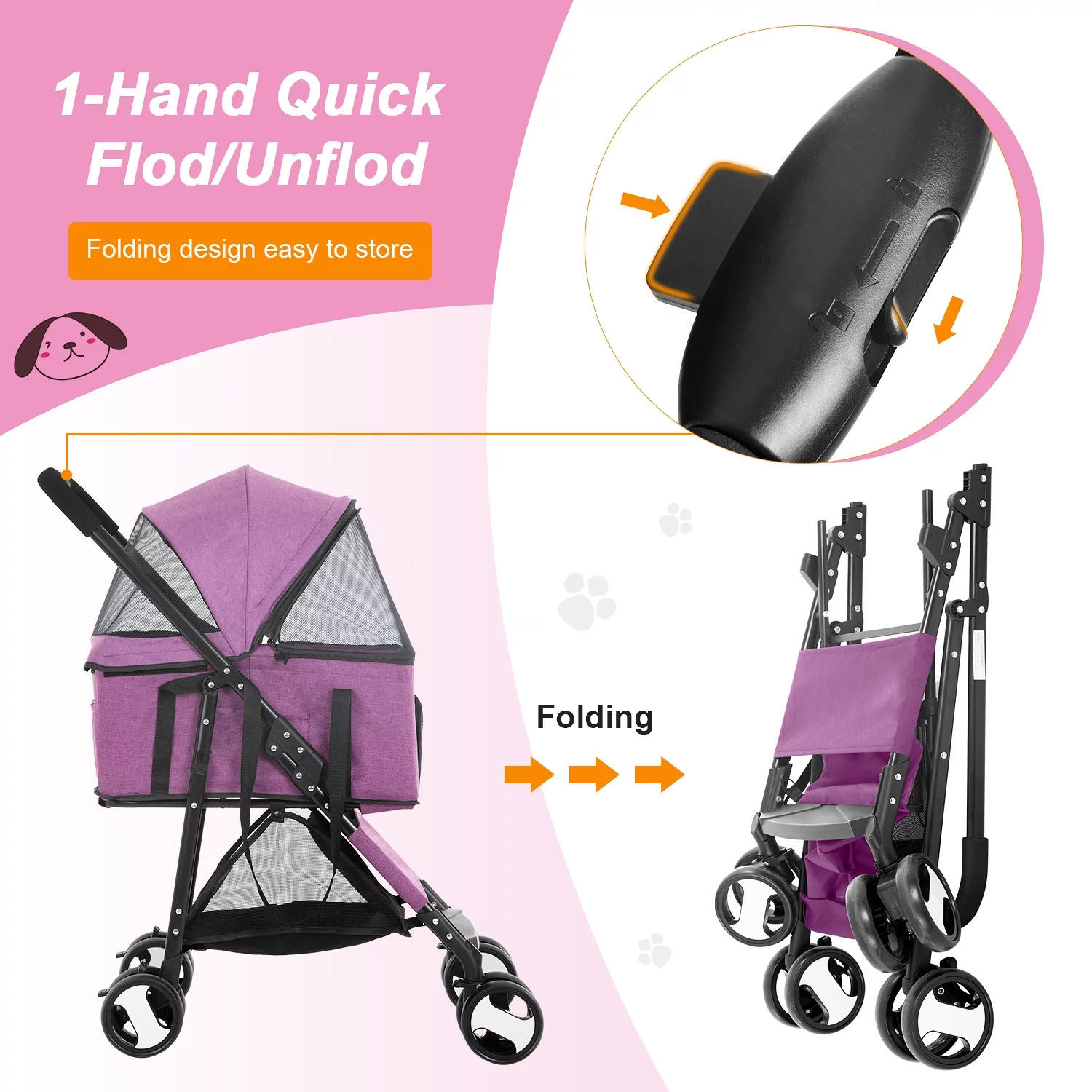 YRLLENSDAN Pet Stroller Premium 3-in-1 Multifunction Dog Cat Jogger Stroller for Medium Small Dogs Cats Folding Lightweight Travel Stroller with