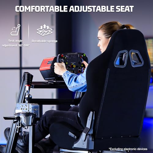 Marada Aluminum Profile Racing Simulator Cockpit with Seat, Unlimited Adjustment, Fit for Thrustmaster/Fanatec/Moza/Logitech G29 GPro,Sim Frame 8040