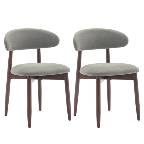COLAMY Wooden Dining Chairs Set of 4, Modern Fabric Upholstered Dining Room Chair, Farmhouse Kitchen Chairs with Foot Pegs, Green