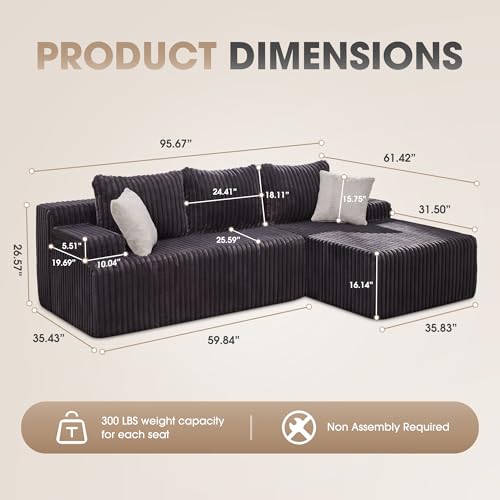 Modular Sectional Sofa Couches L-Shape Couch 3 Seat Modular Sofa Memory Foam Sectional Couches for Living Room