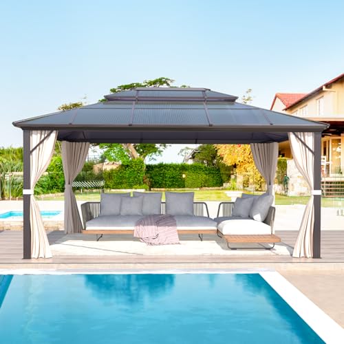 EROMMY 10' x 12' Hardtop Gazebo, Aluminum Frame Gazebos with Galvanized Steel Double Roof