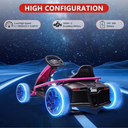 Go Kart Electric Drift Kart Car, 24V Outdoor Ride on Toy, Fast 2×300W Motor, 8 MPH High Speed Drift Car, with Music and Slow Start