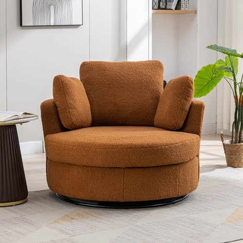 Aoiy & Wifon 42.2" W Oversized Swivel Barrel Chair with Ottoman, Upholstered Round Accent Chair with Storage Ottoman, Chenille, Beige