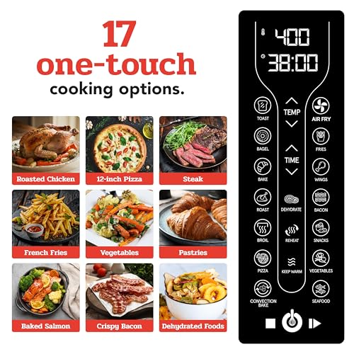 Gourmia Toaster Oven Air Fryer Combo 17 cooking presets 1700W french door digital air fryer oven 24L capacity accessories, convection rack
