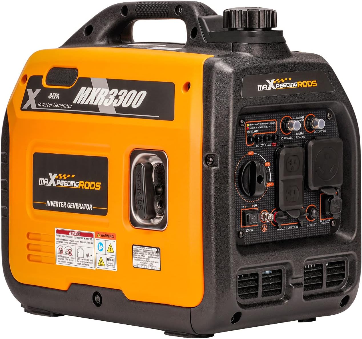 maXpeedingrods Portable Inverter Generator 3000W/3300W, Gas Powered Quiet Generator, EPA Compliant, for Home Camping Jobsites Woodwork, Co Alarm