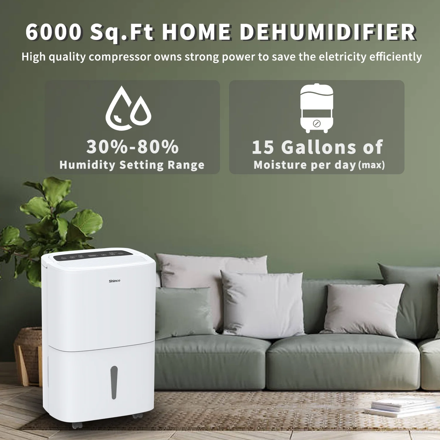 Shinco 120-Pint Dehumidifier with Drain Hose for Large Rooms and Basements for 6000Sq.ft