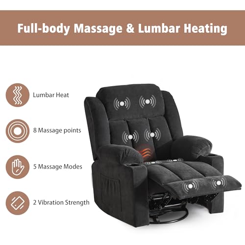 Rocker Swivel Recliner Chair for Adults, Overstuffed Large Manual Recliner Glider with Massage and Heat