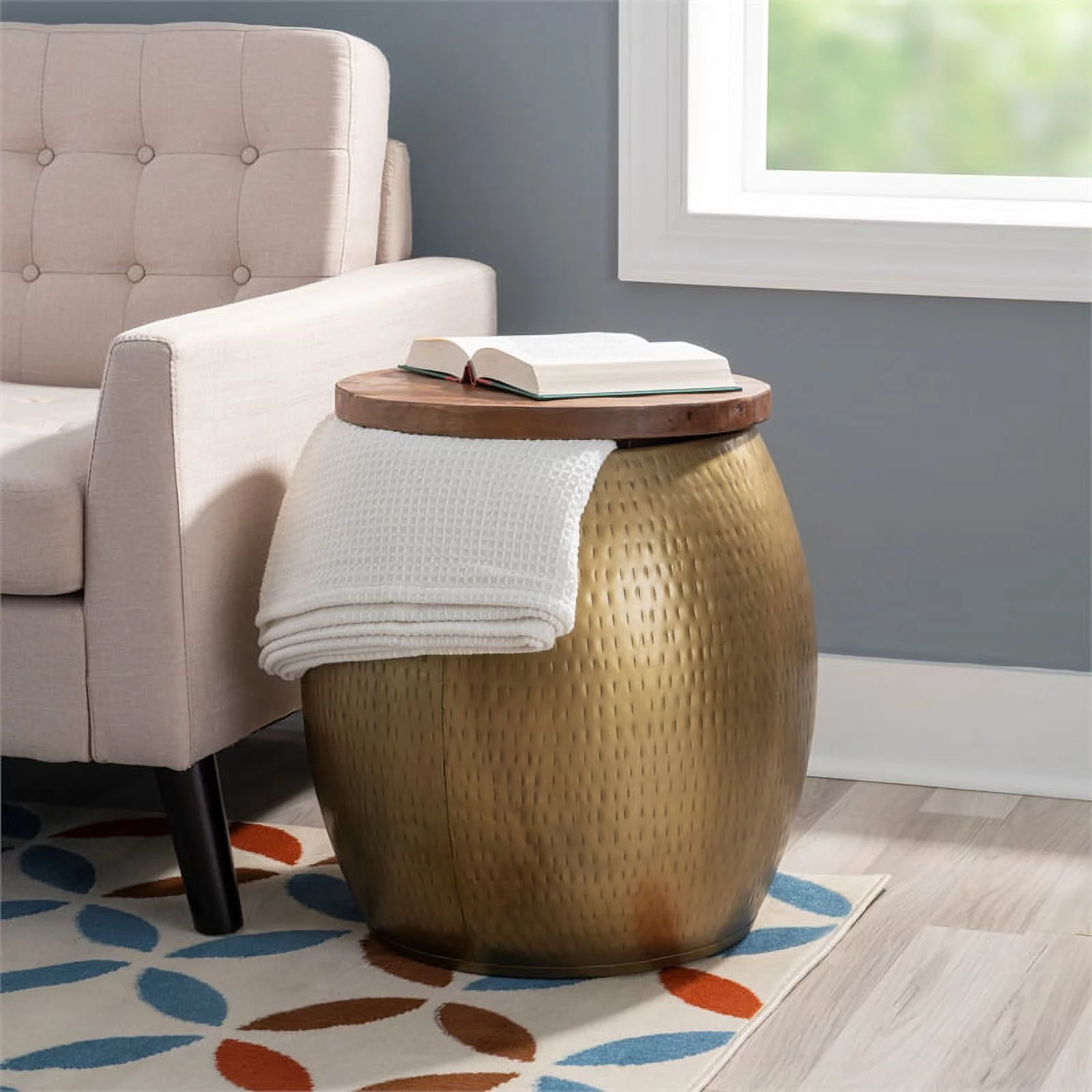 Home Square 3-Piece Set with Metal Drum Table and 2 Drum Side Tables