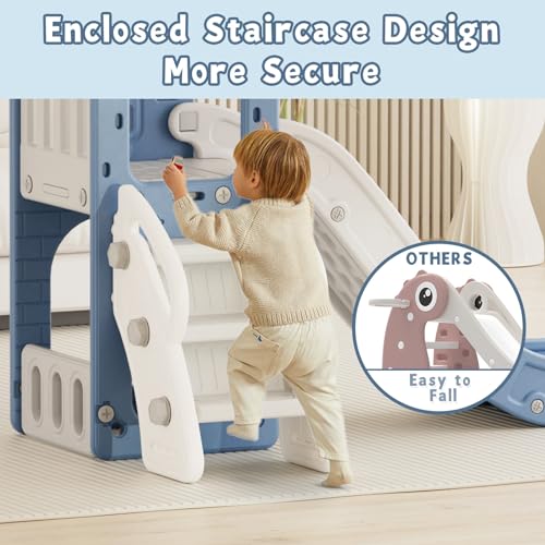 XJD 5 in 1 Toddler Slide, Kids Slide for Toddlers Age 1-3, Outdoor Indoor Playset for Toddlers with Basketball Hoop and Ball