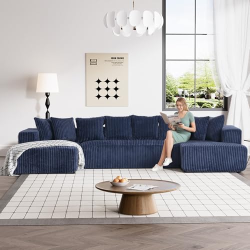 131" Modular Sectional Sofa Cloud Couch, Corduroy Memory Foam Black Sectional Couches for Living Room, Modern Deep Seat Boneless Sofa