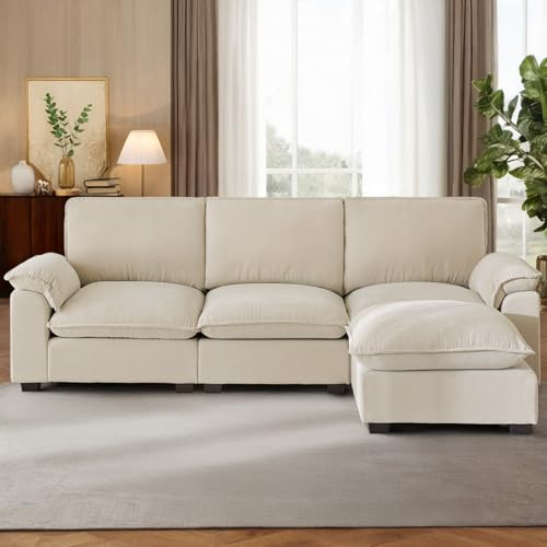 Cloud Couch Sectional for Living Room L Shaped Couch Modular Sectional Sofa Chenille Fabric for Apartment Ivory Beige