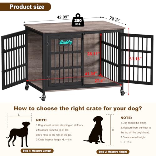 EasyCom 48"/42"/33" Dog Crate Furniture with Name Tag, Heavy Duty Dog Kennel Indoor for Large Dogs