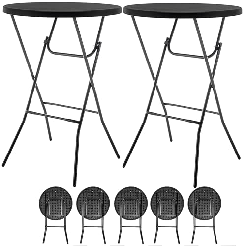 BTEXPERT White 2.63 Foot 32in Round Plastic Bar Height Folding Cocktail Table 330lb Weight Capacity Commercial Portable Banquet Dining Wedding Party