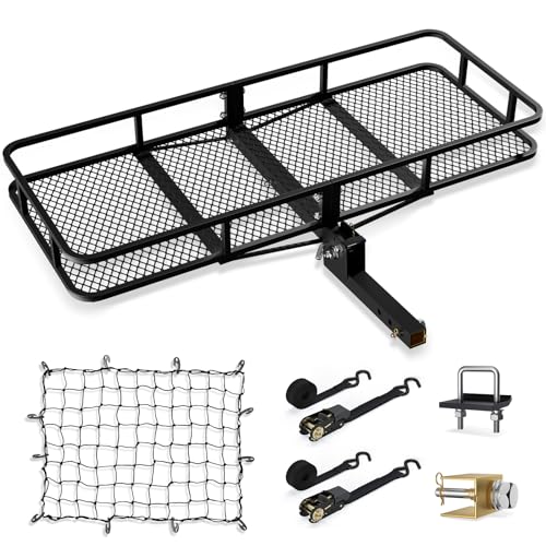 Hitch Cargo Carrier Basket Combo 60" x 24" x 6" 500 LBS Capacity Vehicle Baskets Fits 2" Receiver with 18.2 Cubic feet Cargo Bag, Hitch Stabilizer