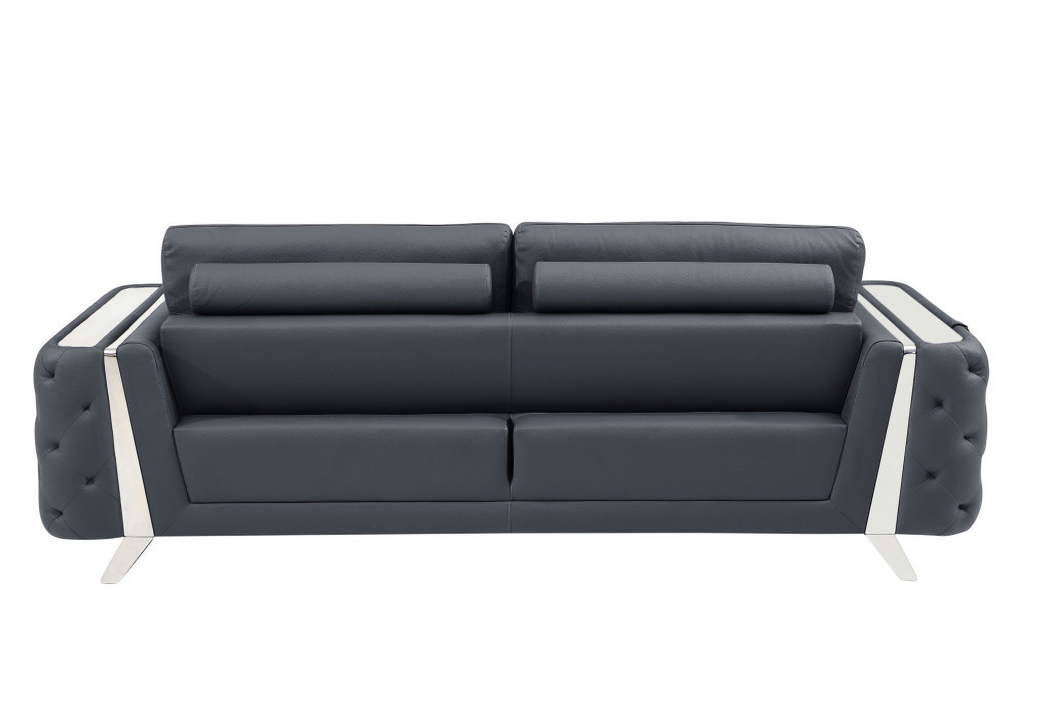 HomeRoots 518558 Genuine Leather Six Person Seating Set, Dark Gray - 3 Piece