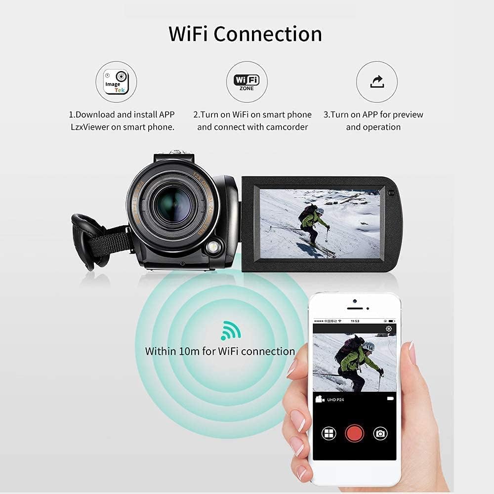 4K Camcorder Video Camera, ORDRO AC5 UHD Digital Camcorder with 12x Optical Zoom 1080P 60FPS WiFi Vlog Camera Camcorder with Microphone, Video Light