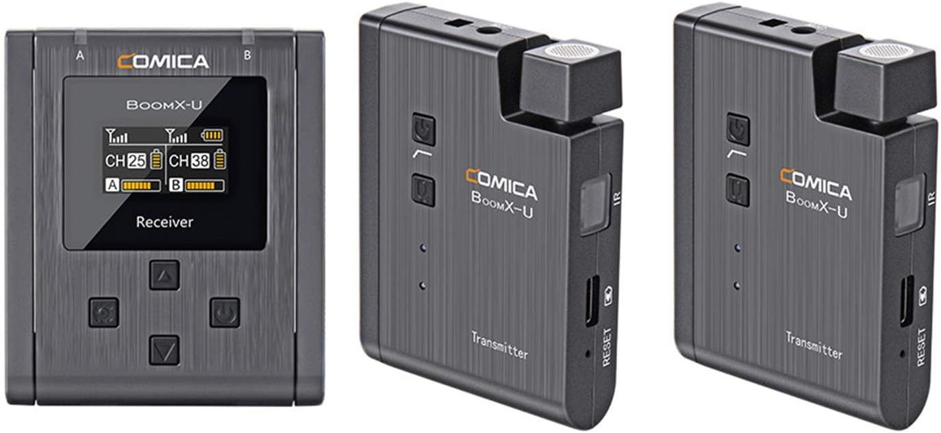 Comica BoomX-U U2 48 Channels Mini UHF Wireless Lavalier Microphone with 2 Transmitter and 1 Receiver Broadcasting-Level Dual-Channel UHF Wireless