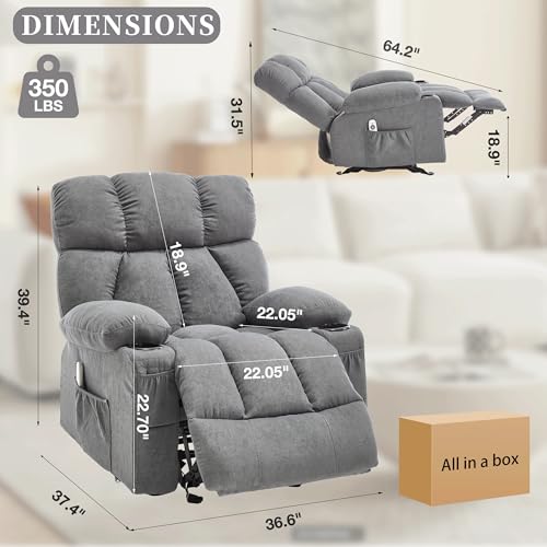 Recliner Chair with Massage and Heat, Rocker Recliner Chairs for Adults, Overstuffed Nursery Rocking Chairs for Living Room