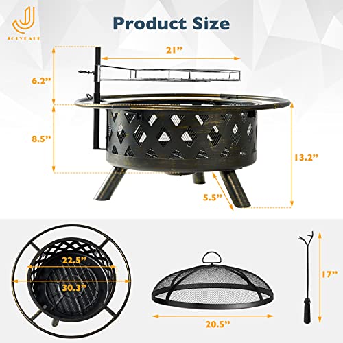 Chiminea Fire Pit,2 in 1 Fire Pit for Outdoor,Chiminea Fireplace with Mesh Spark Screen Doors, Outside Wood Burning Fire Pit for Patio
